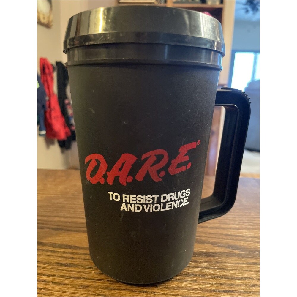 Vintage 90’s D.A.R.E. Dare Thermo Cup Mug Insulated 22 oz Black Red USA Drugs